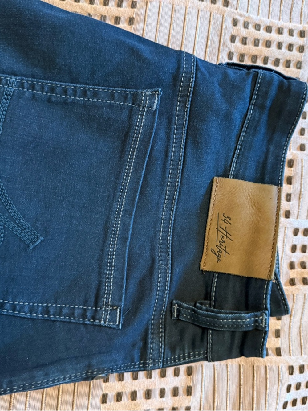 Heritage Men's Navy Slim Jeans with Tan Leather Patch